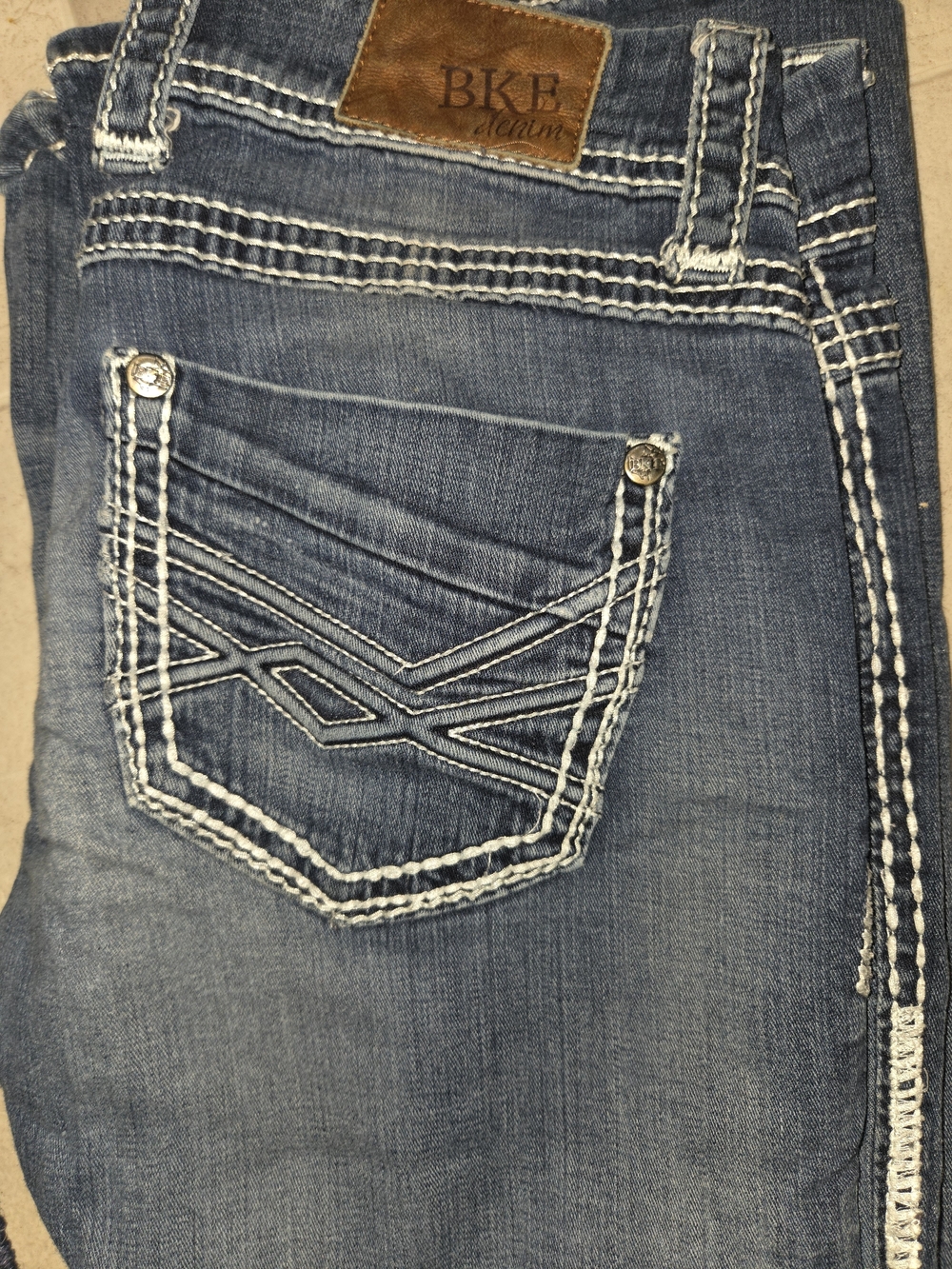 BKE Denim Women's Medium Blue Flare Jeans with Contrast Stitching